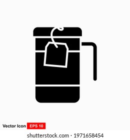 cup of coffee tea with steam line icon black on white