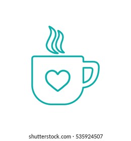 cup of coffee tea with steam line icon blue on white