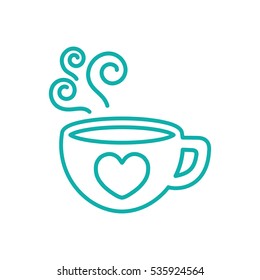 cup of coffee tea with steam line icon blue on white