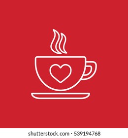 cup of coffee tea with steam line icon white on red