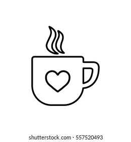 cup of coffee tea with steam line icon black on white