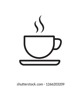 cup of coffee or tea with steam, vector  line icon black on white