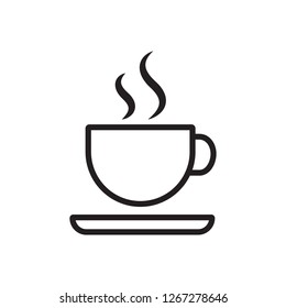 cup of coffee or tea with steam, vector  line icon black on white