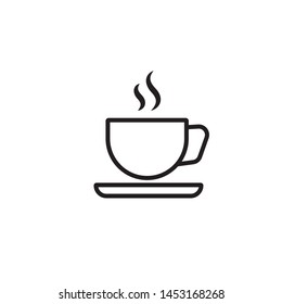 cup of coffee or tea with steam, vector  line icon black on white