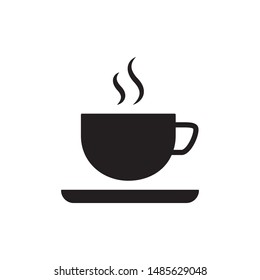 cup of coffee or tea with steam, vector  line icon black on white