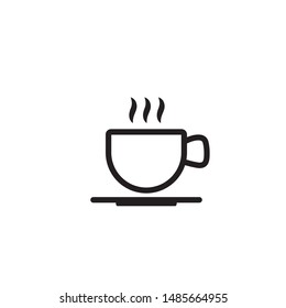 cup of coffee or tea with steam, vector  line icon black on white