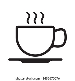 Cup of coffee or tea with steam, vector  line icon black on white