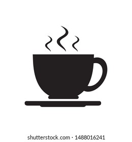 cup of coffee or tea with steam, vector  line icon black on white