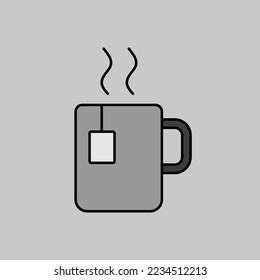 Cup of coffee tea with steam vector grayscale icon. Kitchen appliance. Graph symbol for cooking web site design, logo, app, UI