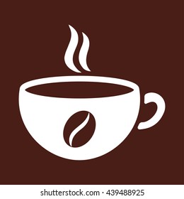 cup of coffee tea with steam white icon on brown background