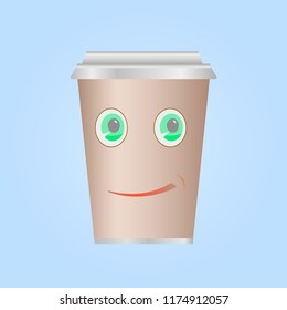 A cup of coffee or tea that smiles