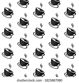 Cup of coffee or tea vector pattern, illustration. Pattern for menu. Tea pictogram. Food wrapping paper. Coffee or tea label, cover. Decoration background. Coffee, tea logo. Espresso. Coffee shop.