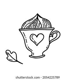 Café de copa, té. Esbozo vectorial. Dibujo continuo de líneas. Bebida caliente. Coffee Cappuccino ilustrativo. Aislado en segundo plano. imprimiendo en camisetas, afiches, paredes, gol, gafas, tumbonas pancartas