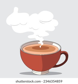 Cup of coffee, Cup of tea, white smoke above the cup, vintage, coffee and tea cup illustration. 