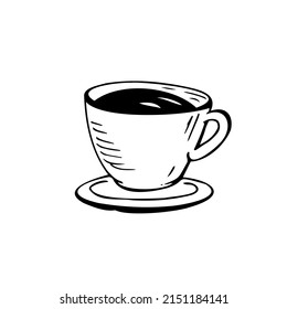 Cup of coffee thin black lines on a white background - Vector illustration