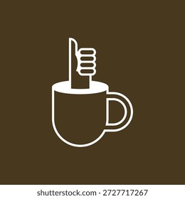 Taza de café con el logotipo de la satisfacción de los pulgares hacia arriba