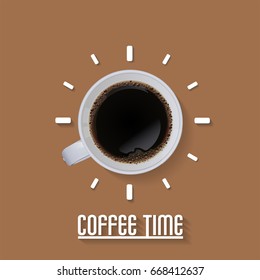 Cup a coffee time concept  isolated on brown background, vector illustration.