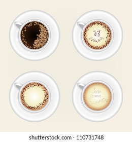 Cup Of Coffee in Top View, Top view of black coffee cup isolated on white background. Photo-realistic vector.