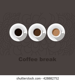 Cup of coffee top view. Flat style. 