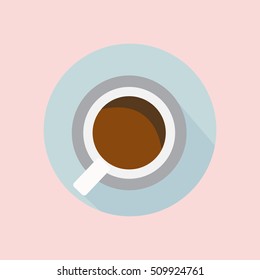 Cup of coffee top view. flat style with long shadow. Vector EPS10
