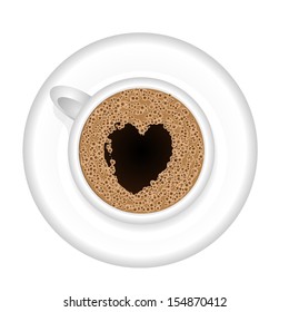 Cup Of Coffee in Top View with heart 