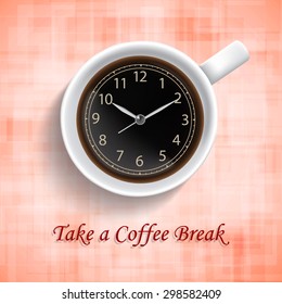 Cup of coffee - top view. Take a coffee break. Coffee time theme. EPS10 vector