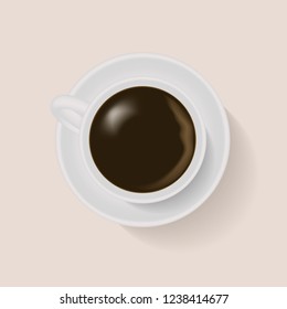 Cup of coffee. Top view. Vector realistic illustration.