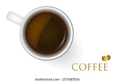 
Cup of coffee, top view, vector illustration on a white background.