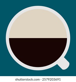 Cup with coffee top view. Vector template and illustration.