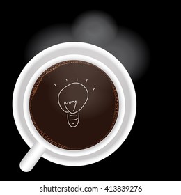 cup of coffee top view vector style isolated under sign of thinking on drak background