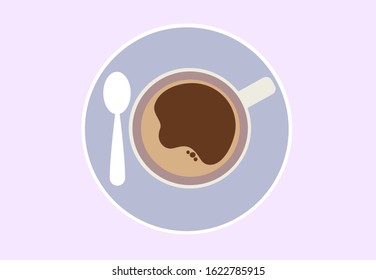 A cup of coffee Topview With a saucer and spoon vector illustration flat design