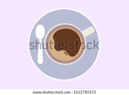 A cup of coffee Topview With a saucer and spoon vector illustration flat design