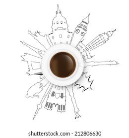 cup of coffee traveling concept. Vector eps10 illustration