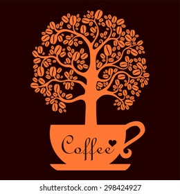 Cup of coffee with Coffee tree. vector illustration
