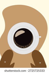 taza de café, dos mitones, manos en mitones, mitón, café, taza, bebida, comida, caliente, marrón, beige, tema, Anuncio, cartel, bebida, ilustración, diseño, frío