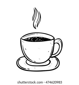 a cup of coffee using doodle art on white background