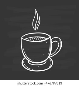 a cup of coffee using doodle art on chalkboard background