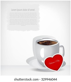 Cup of coffee with valentine and label text