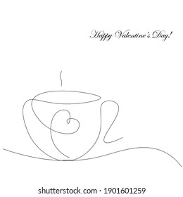 cup of coffee Valentines day background with heart and text, vector illustration