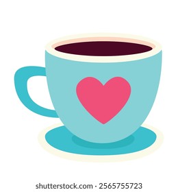 Cup of coffee. Valentines day. Vector illustration.