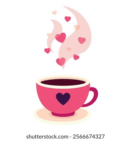 Cup of coffee. Valentines day. Vector illustration.