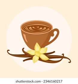 Cup of coffee and vanilla, vanilla flavored drink, vector illustration.