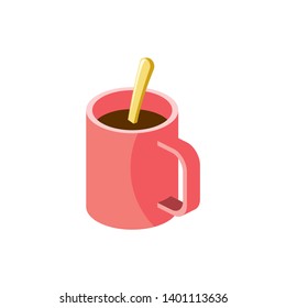 Cup of coffee. Vector 3d isometric color icon new flat style. Creative illustration, idea for infographics.