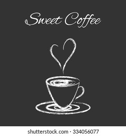 Cup of coffee, vector art for banner, poster, card. White coffee on blackboard background