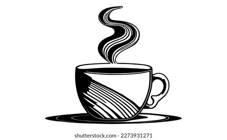 Ilustración de línea negra del vector de café de la copa aislado blanco. Dibujo artístico