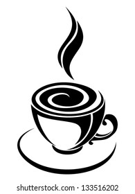 Cup of coffee. Vector black silhouette.