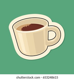 Cup of coffee. Vector flat illustration for poster, menu, brochure, web and icon. Isolated on turquoise background.