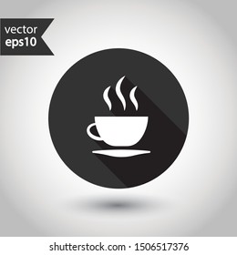 Cup of coffee vector icon. Mug vector icon. Cup of tea vector sign. Round icon design with shadow