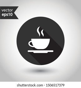 Cup of coffee vector icon. Mug vector icon. Cup of tea vector sign. Round icon design with shadow