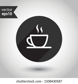 Cup of coffee vector icon. Mug vector icon. Cup of tea vector sign. Round icon design with shadow